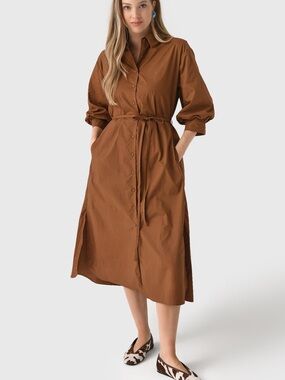 ECHE Flared Cotton Shirt Midi Button Down Dress Brown Color Womens size XSmall